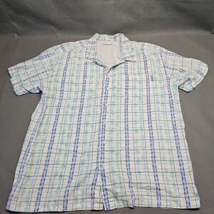 Columbia Mens PFG‎ Vented Fishing Shirt XXL Fish Print Lightweight Blue Green